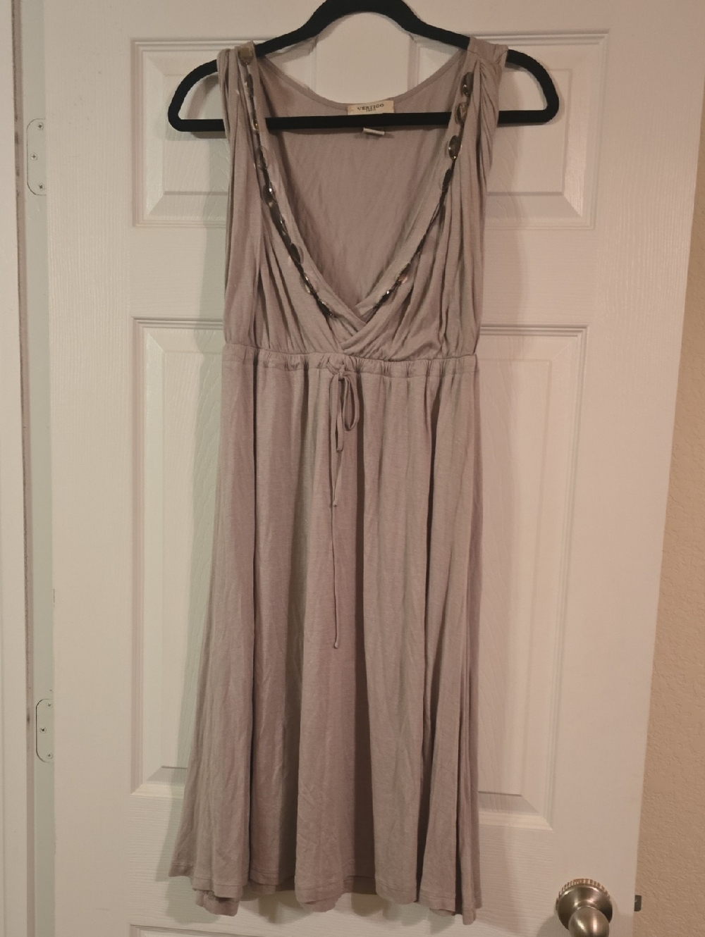 Vertigo Paris Sleeveless V-Neck Midi Dress - Light Taupe